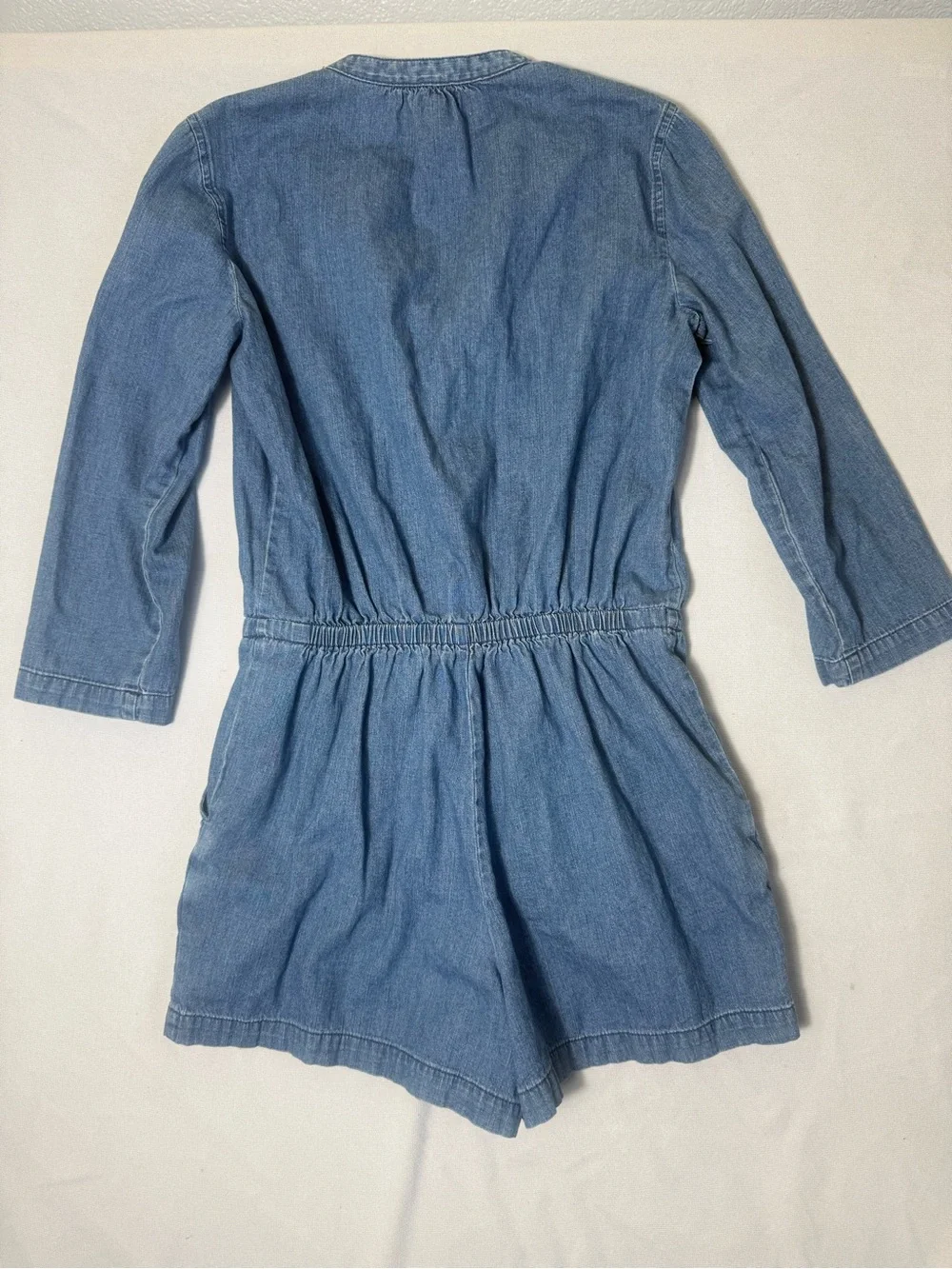 J. Crew Light Blue Denim Romper with Drawstring Waist
